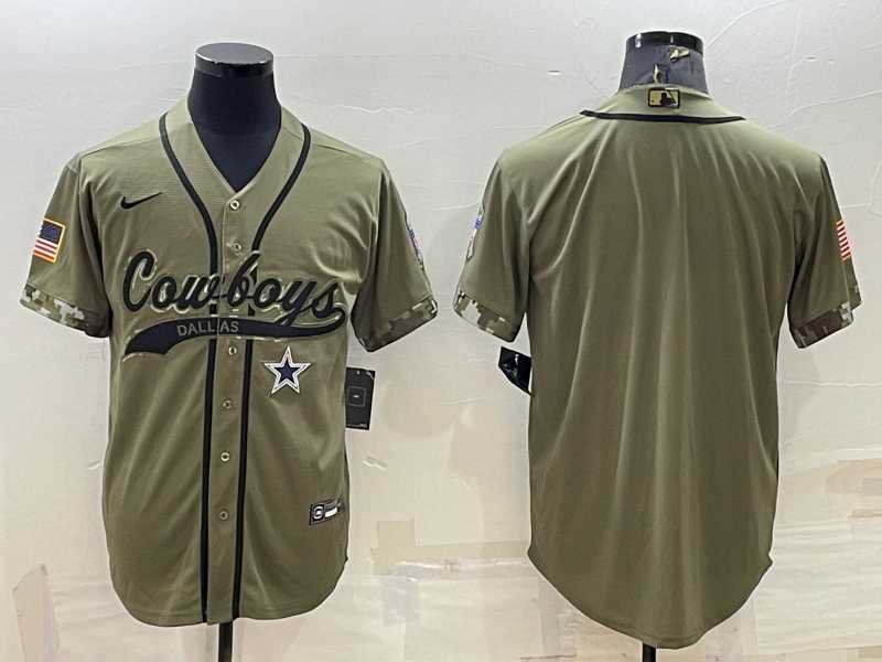 Men%27s Dallas Cowboys Blank Olive Salute to Service Cool Base Stitched Baseball Jersey